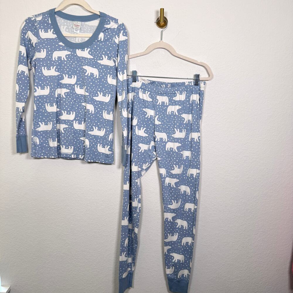 Hanna Andersson Womens Holiday Long John Pajama Top Pants Size M Polar Bear Blue